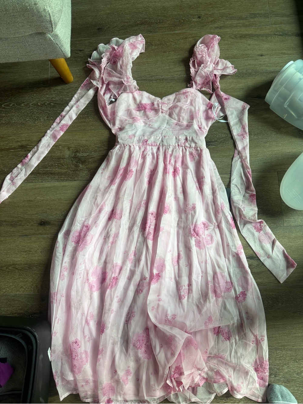 Lulu's Pink Floral Maxi Dress with Ruffle Straps